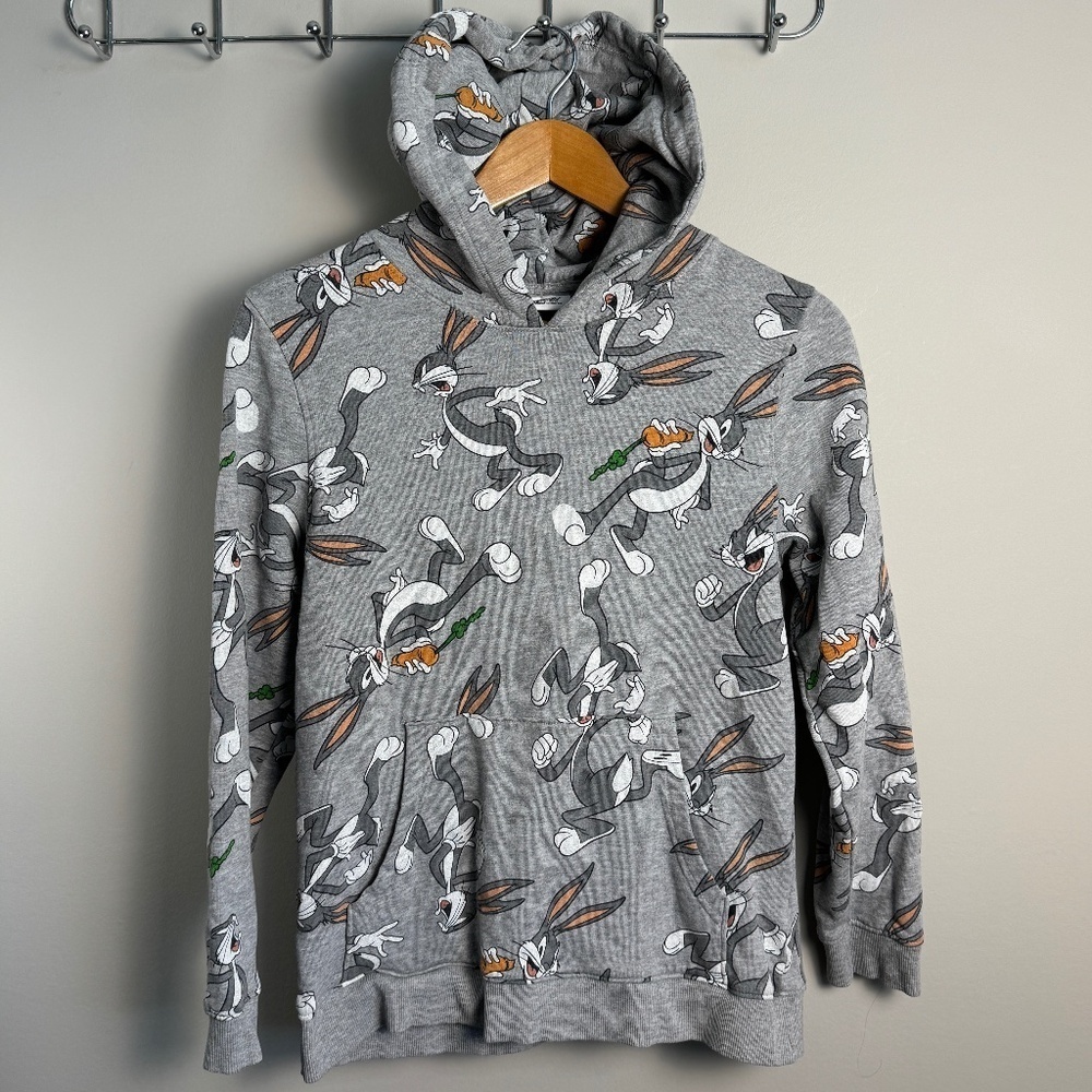 Looney Toons Kid's Bugs Bunny Long Sleeve Gray‎ Pullover Hoodie Size XL (Kids)